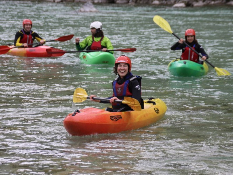 White water kayaking on the emerald Soča river